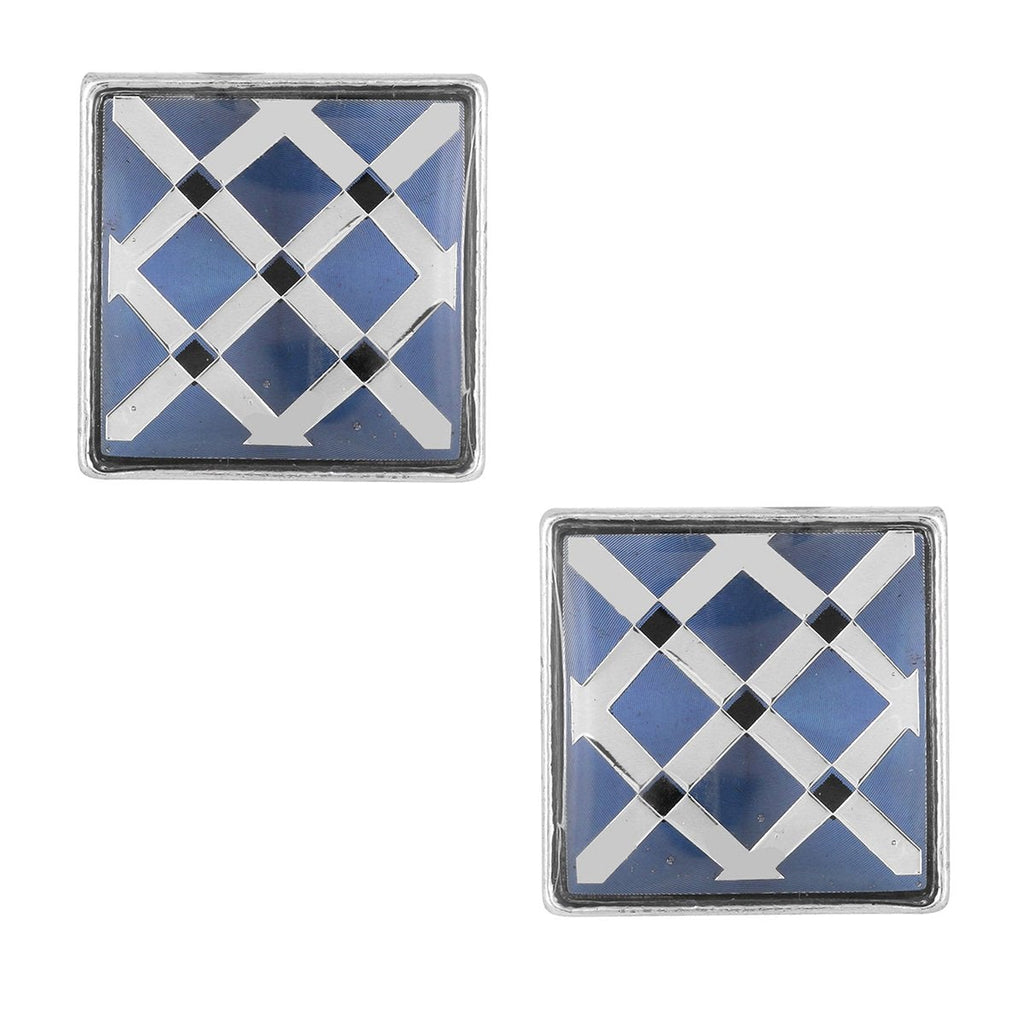 Hexagon Blue Checks Cufflinks In Box Bulk