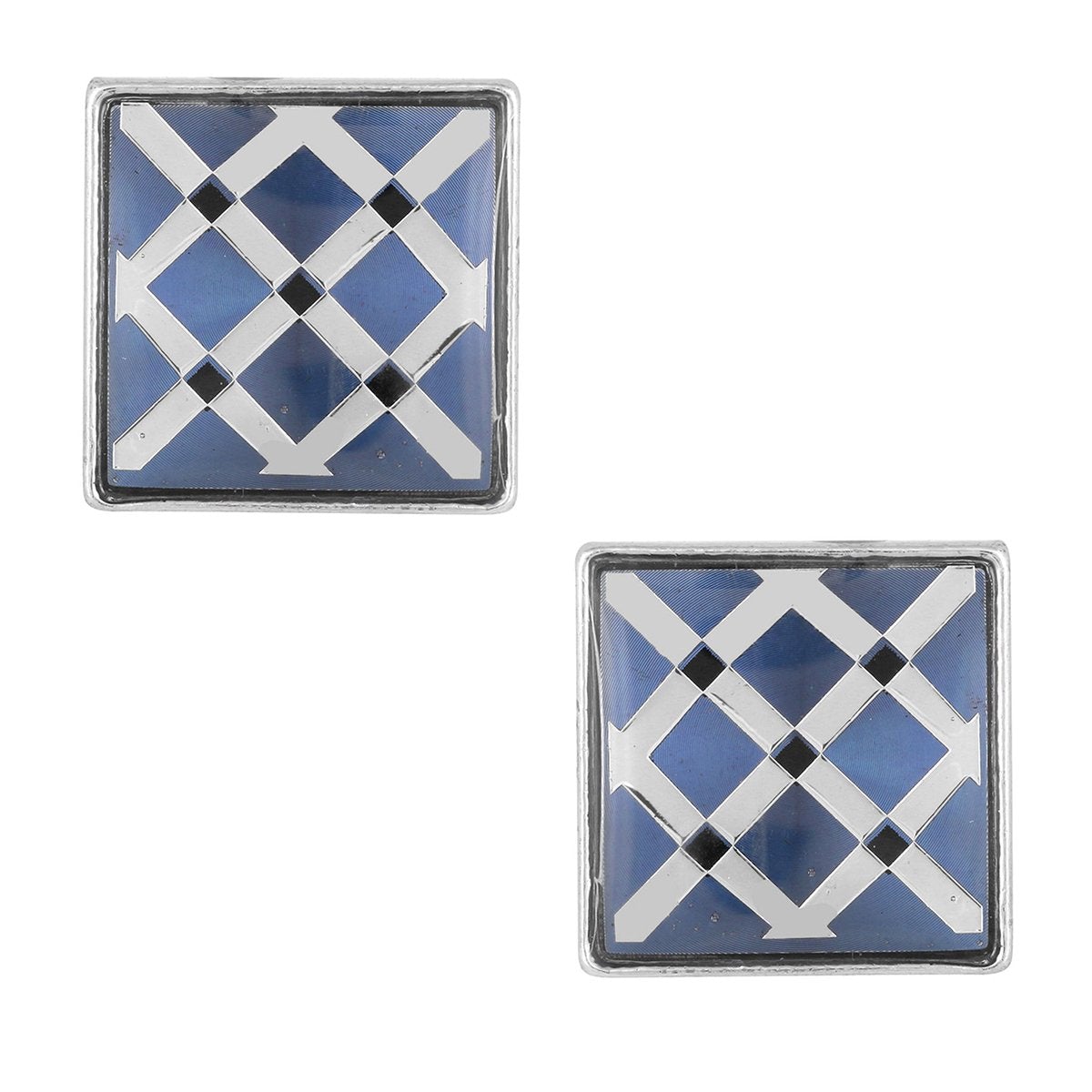 Hexagon Blue Checks Cufflinks In Box Bulk