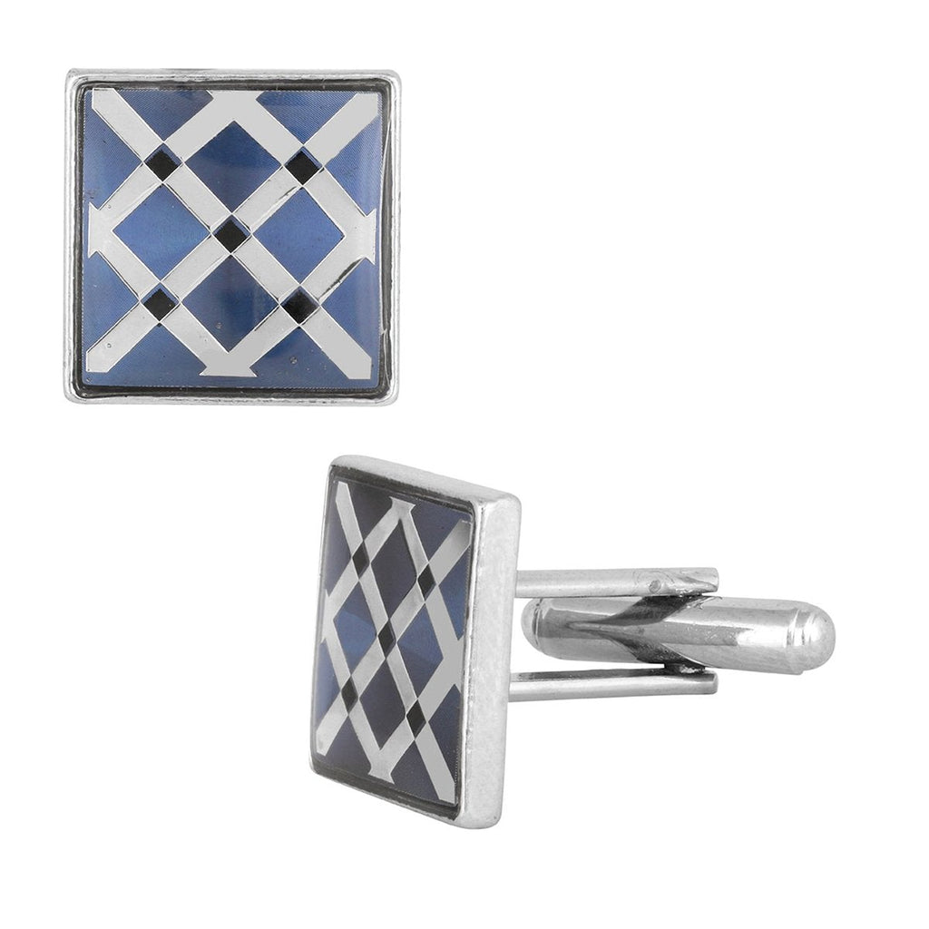 Hexagon Blue Checks Cufflinks In Box Bulk