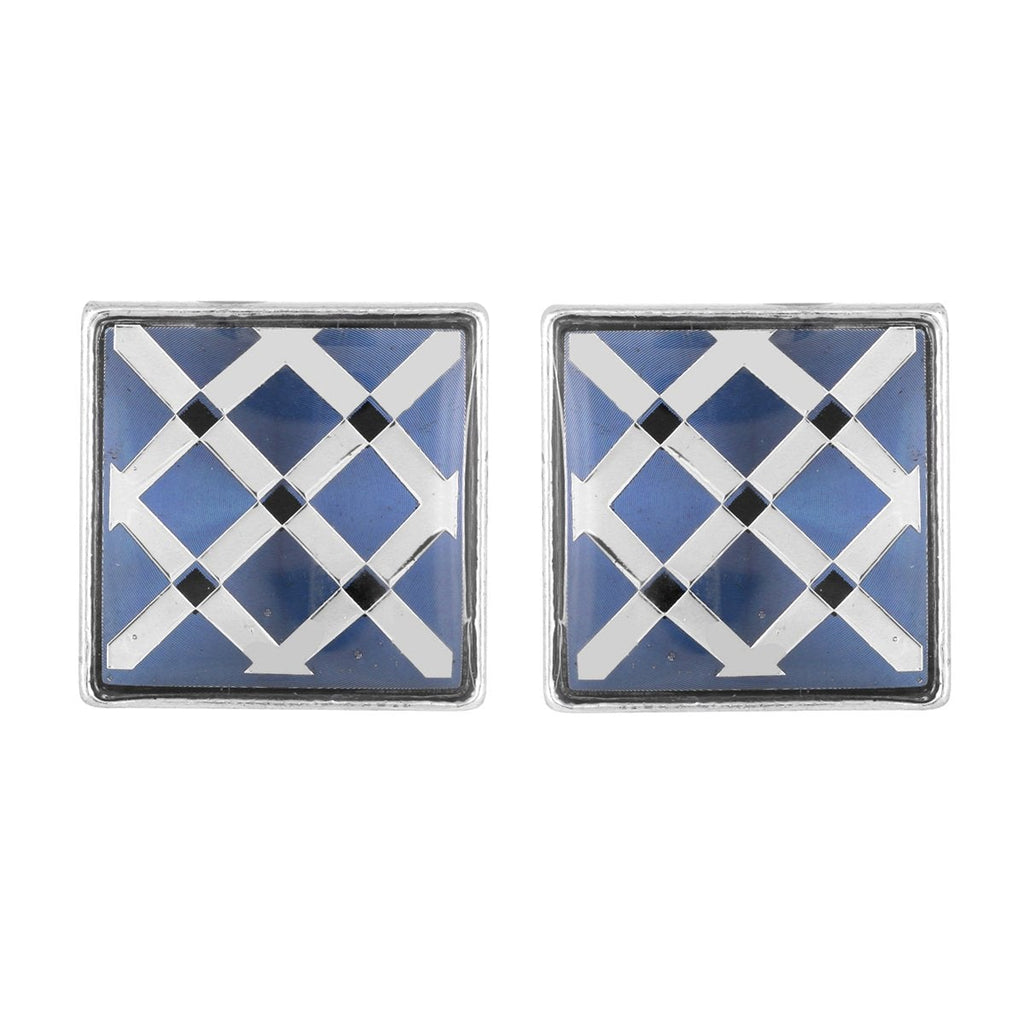 Hexagon Blue Checks Cufflinks In Box Bulk
