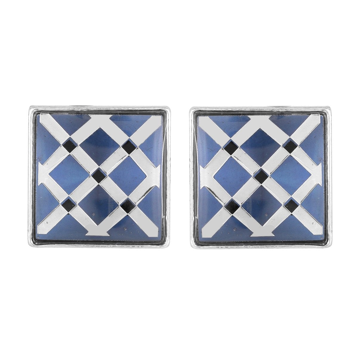 Hexagon Blue Checks Cufflinks In Box Bulk