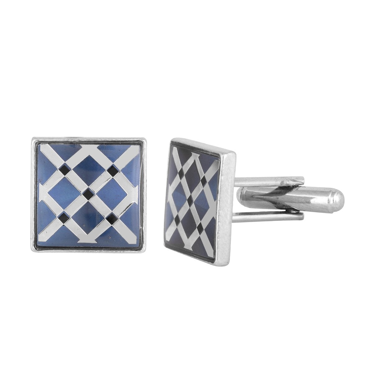 Hexagon Blue Checks Cufflinks In Box Bulk