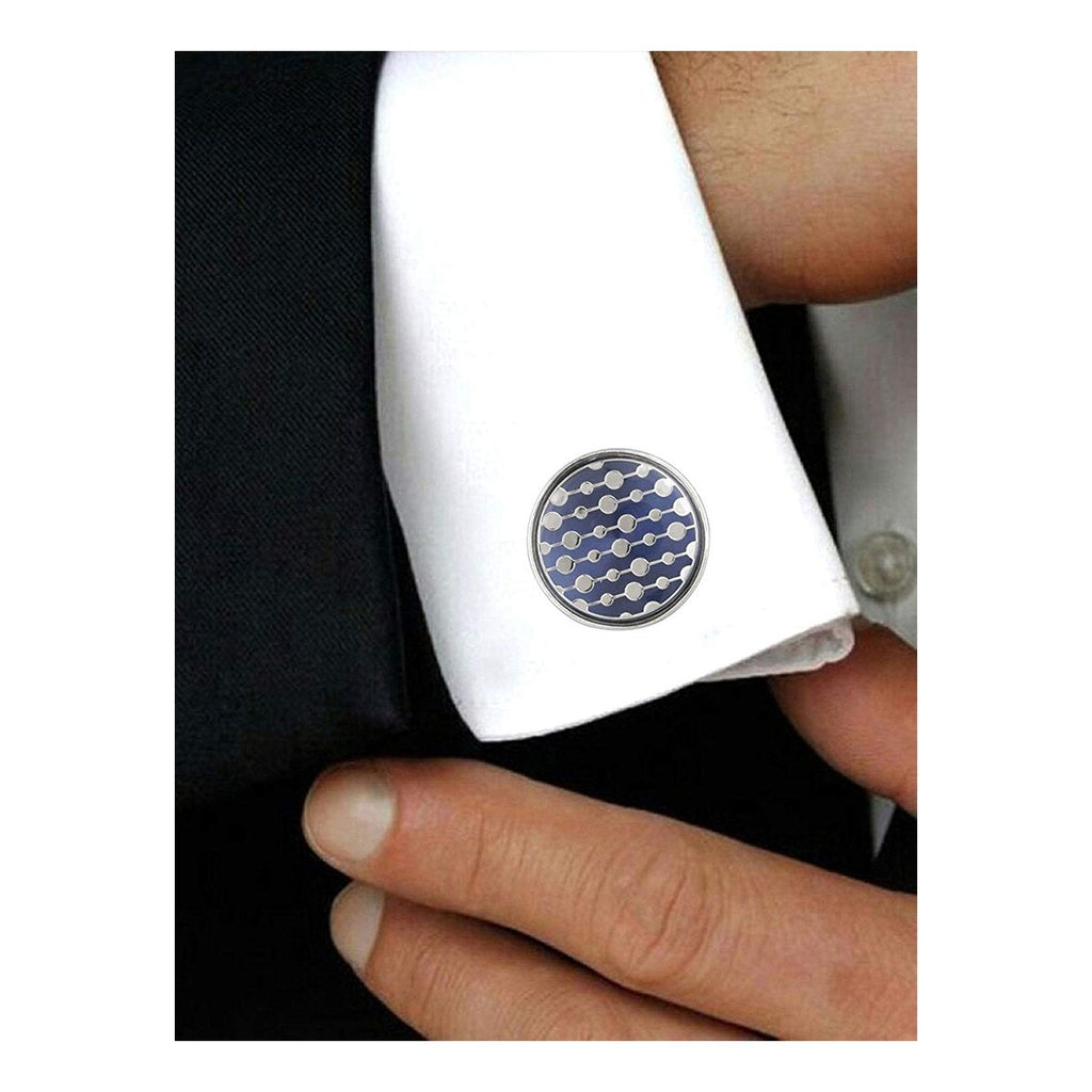 Round Blue Stripes Cufflinks In Box Bulk