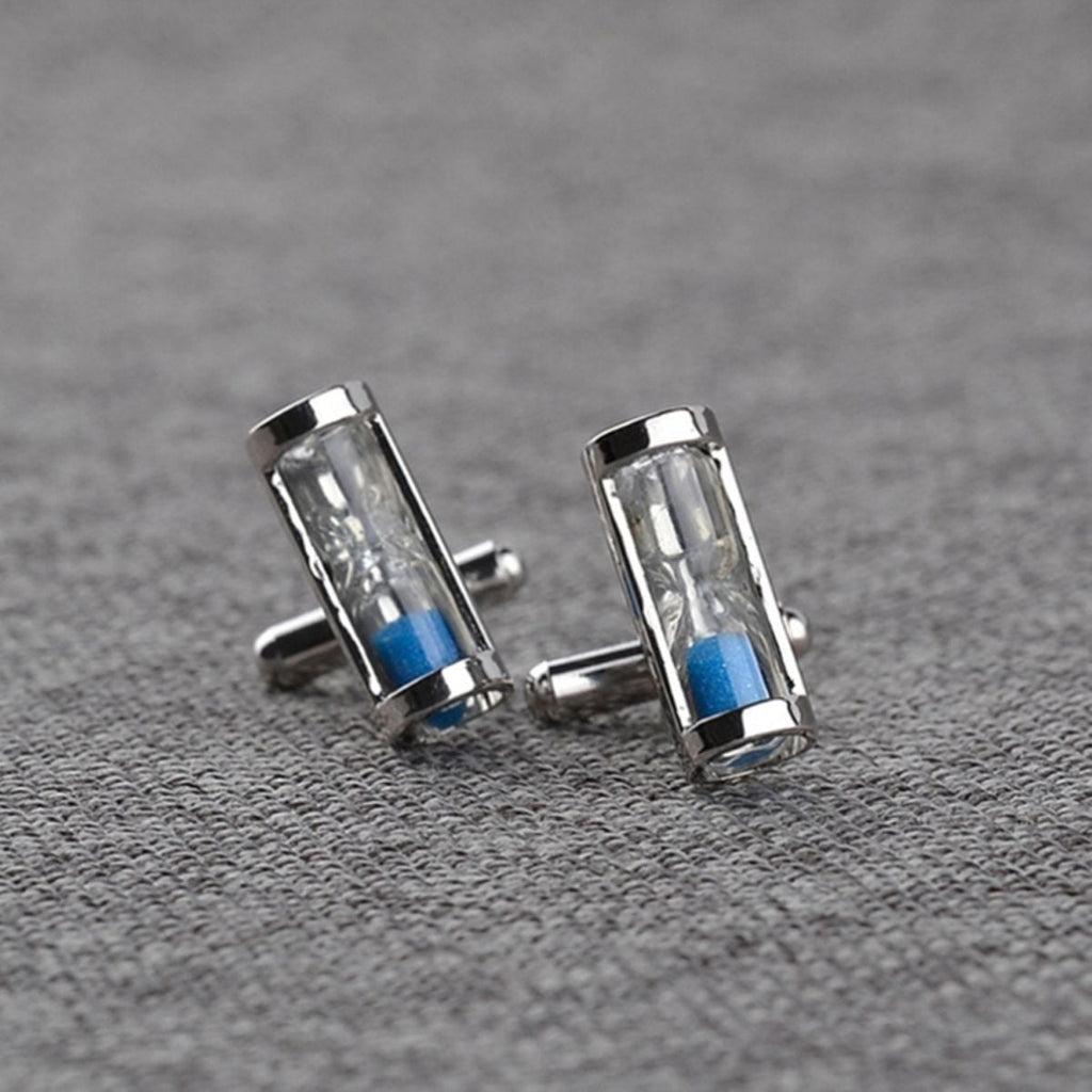 Fancy Blue Sand Timer Hour Glass Cufflinks In Box Bulk