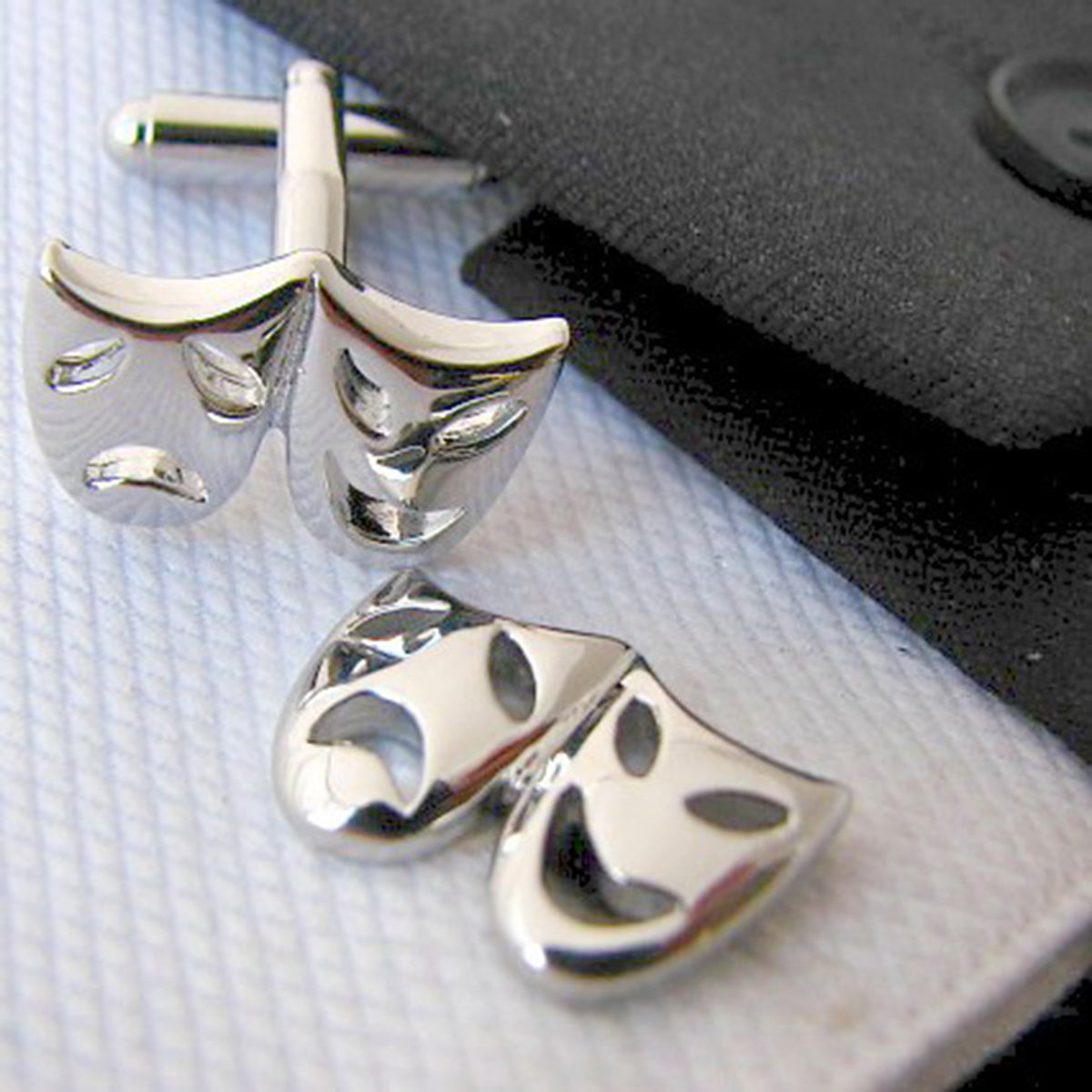 Venetian Mask Drama Silver Cufflinks In Box Main image
