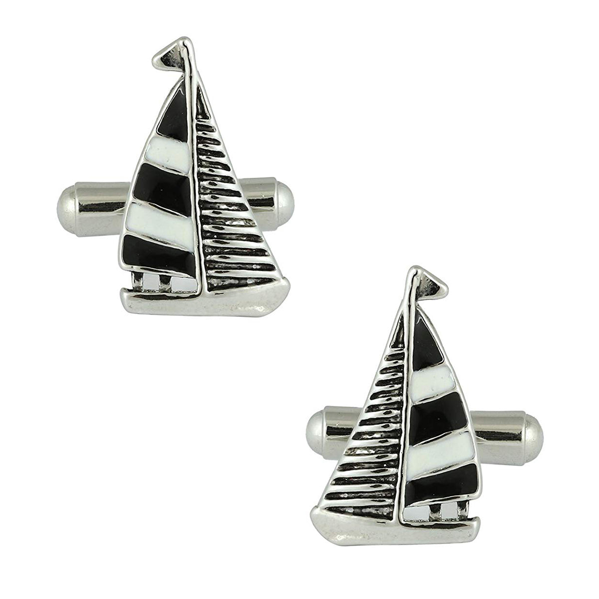 Fancy Sail Ship Black Cufflinks In Box Bulk Main image