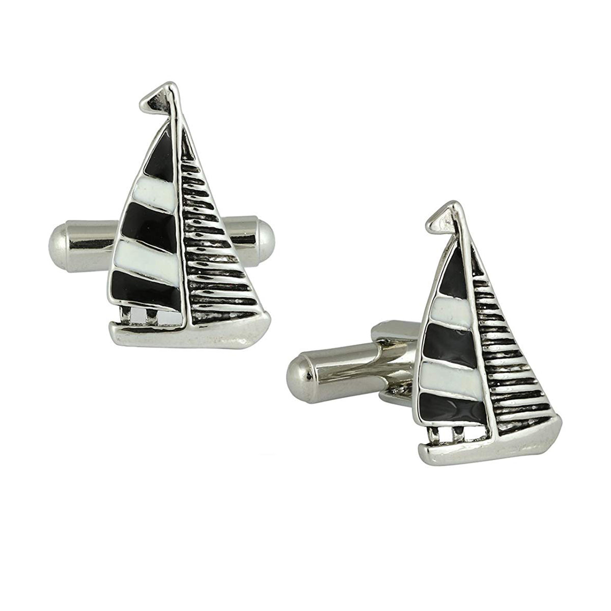 Fancy Sail Ship Black Cufflinks In Box Bulk Secondary image
