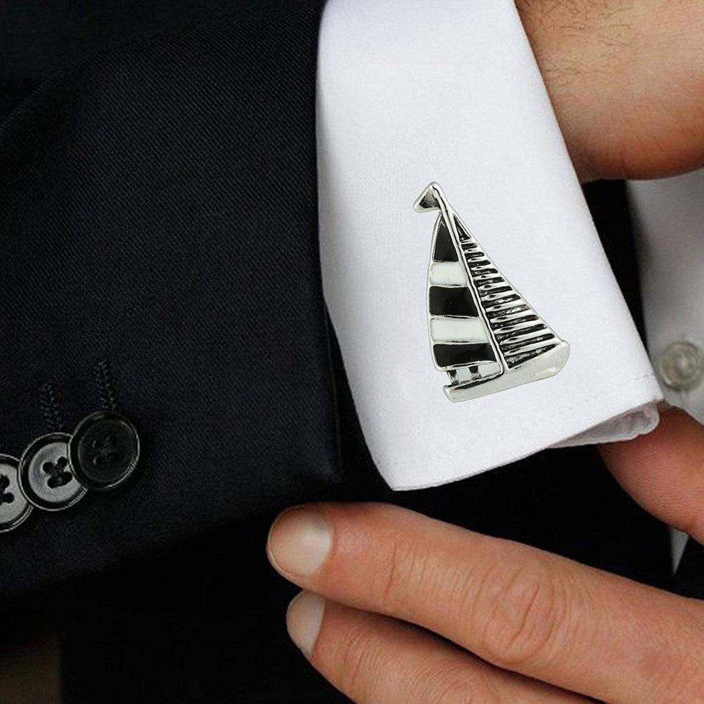 Fancy Sail Ship Black Cufflinks In Box Bulk