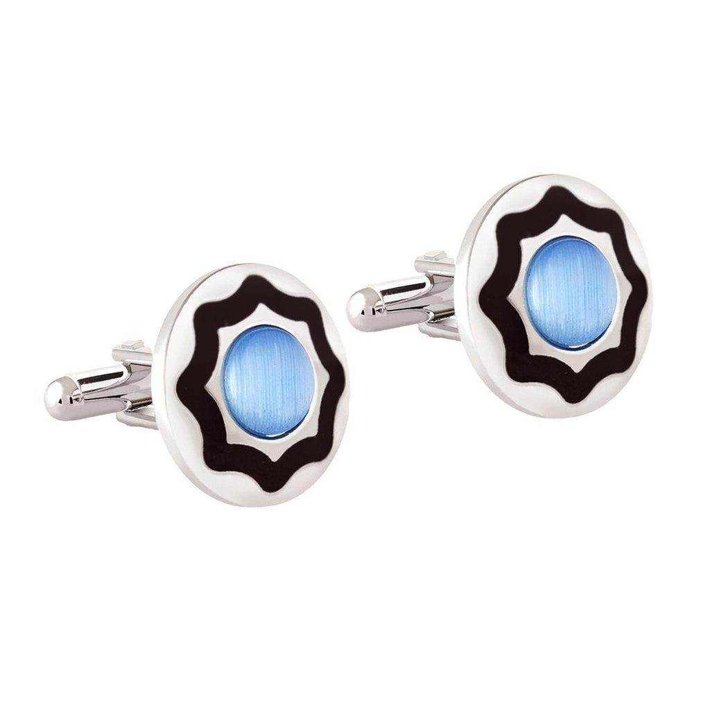 Round Blue Black Cufflinks In Box Bulk