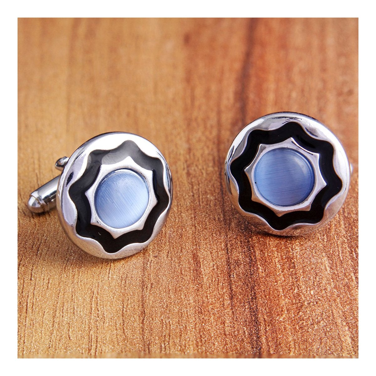 Round Blue Black Cufflinks In Box Bulk Main image