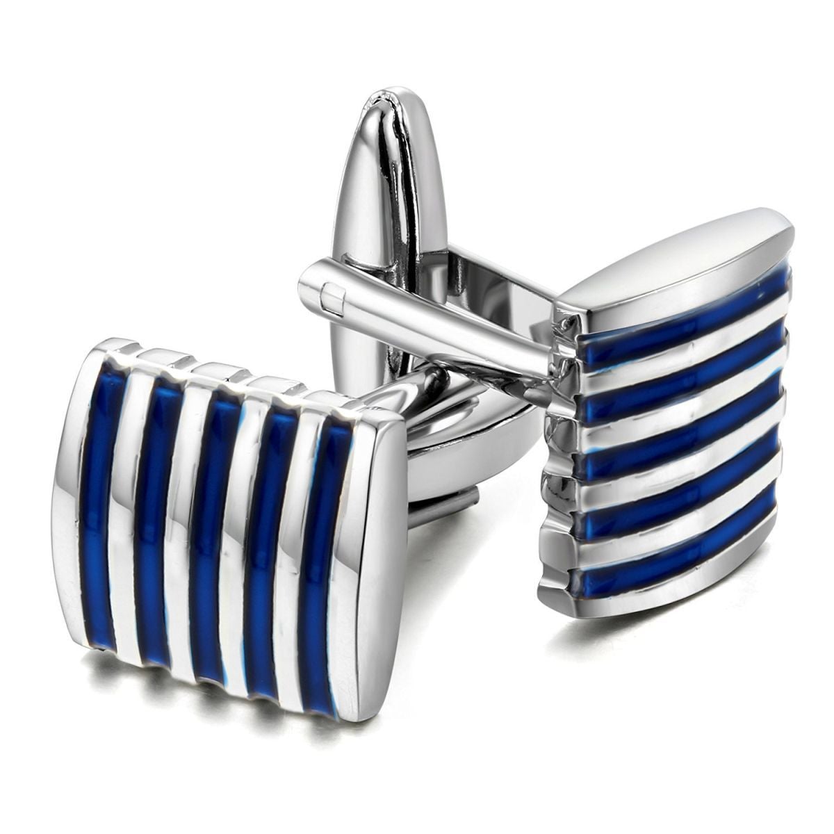 Stripes Blue Silver Cufflinks In Box Bulk Main image