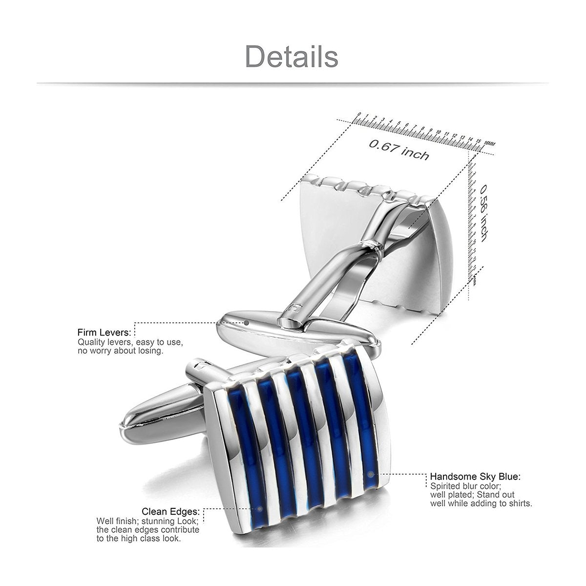 Stripes Blue Silver Cufflinks In Box Bulk Secondary image