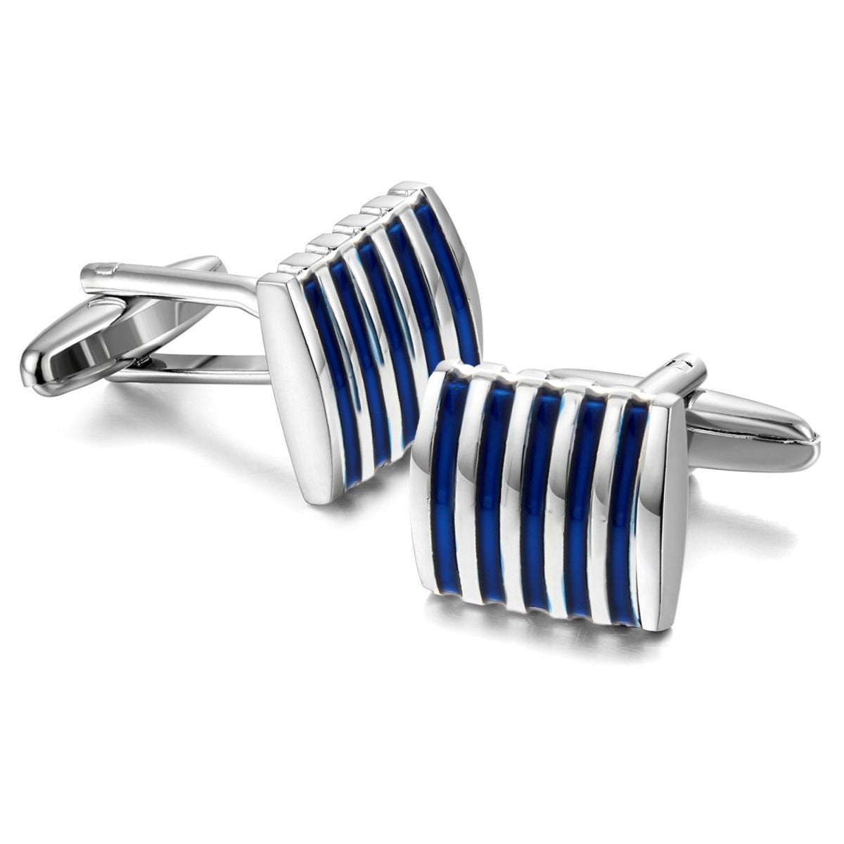 Stripes Blue Silver Cufflinks In Box Bulk