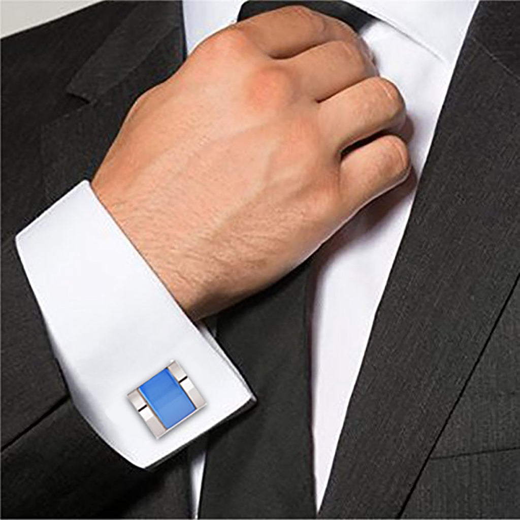 Rectangle Blue Crystal Cufflinks In Box Bulk