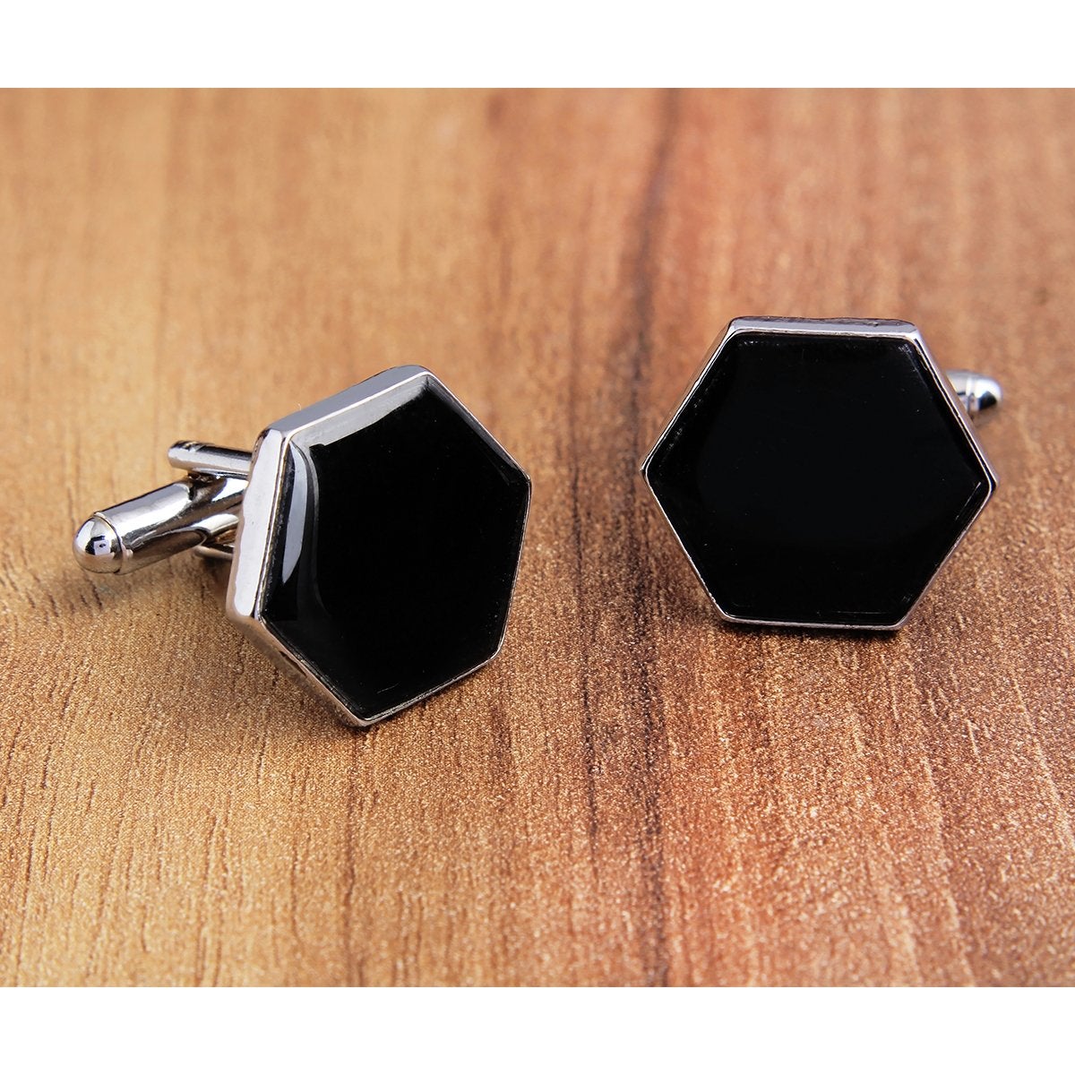 Hexagon Black Cufflinks In Box Bulk Main image