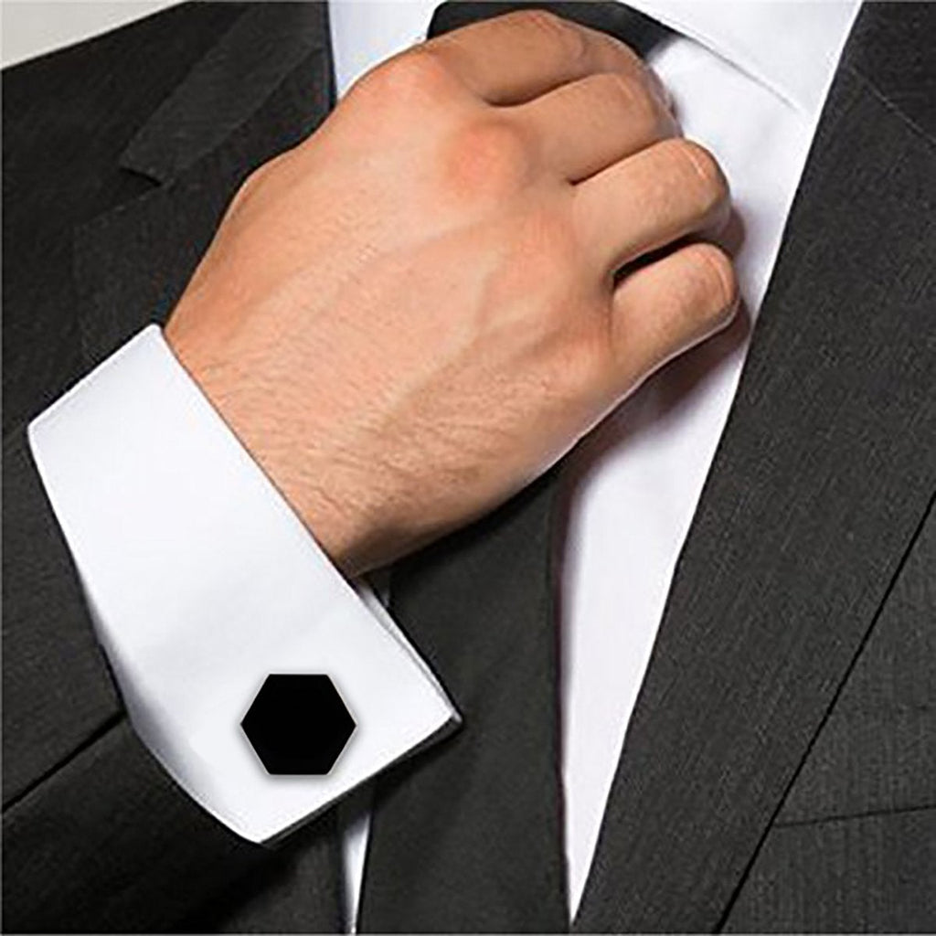 Hexagon Black Cufflinks In Box Bulk