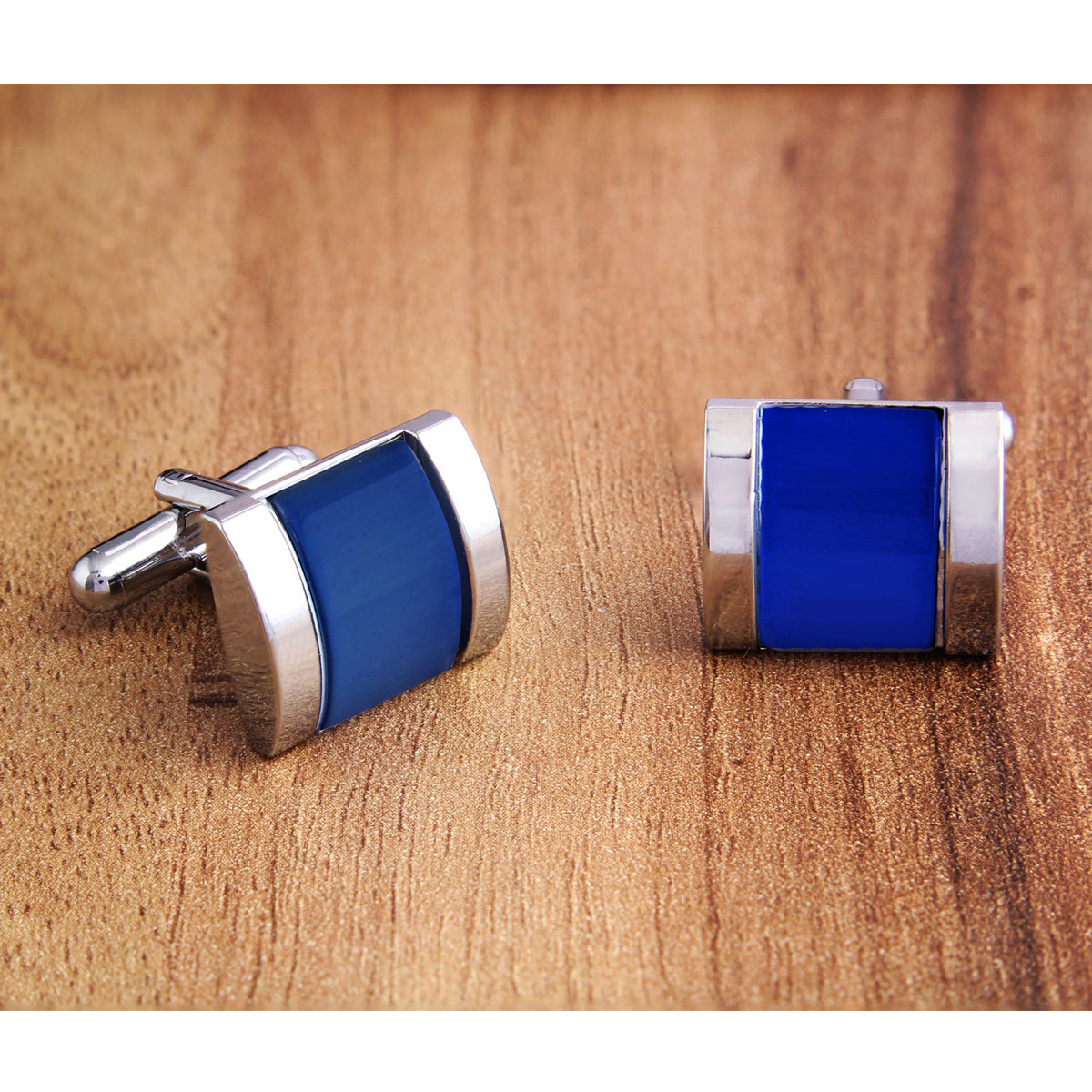 Rectangle Blue Crystal Cufflinks In Box Main image