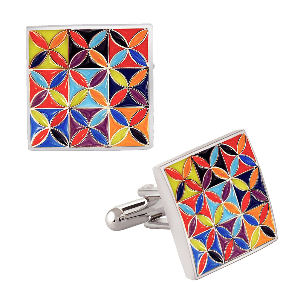 Floral Painting Multi Color Cufflinks In Box Bulk