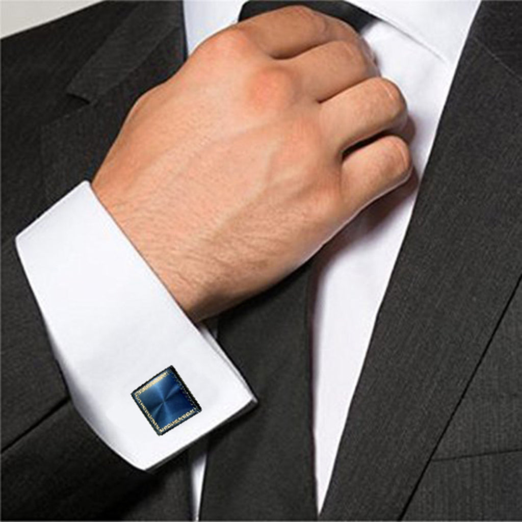 Square Blue Cufflinks In Box Bulk