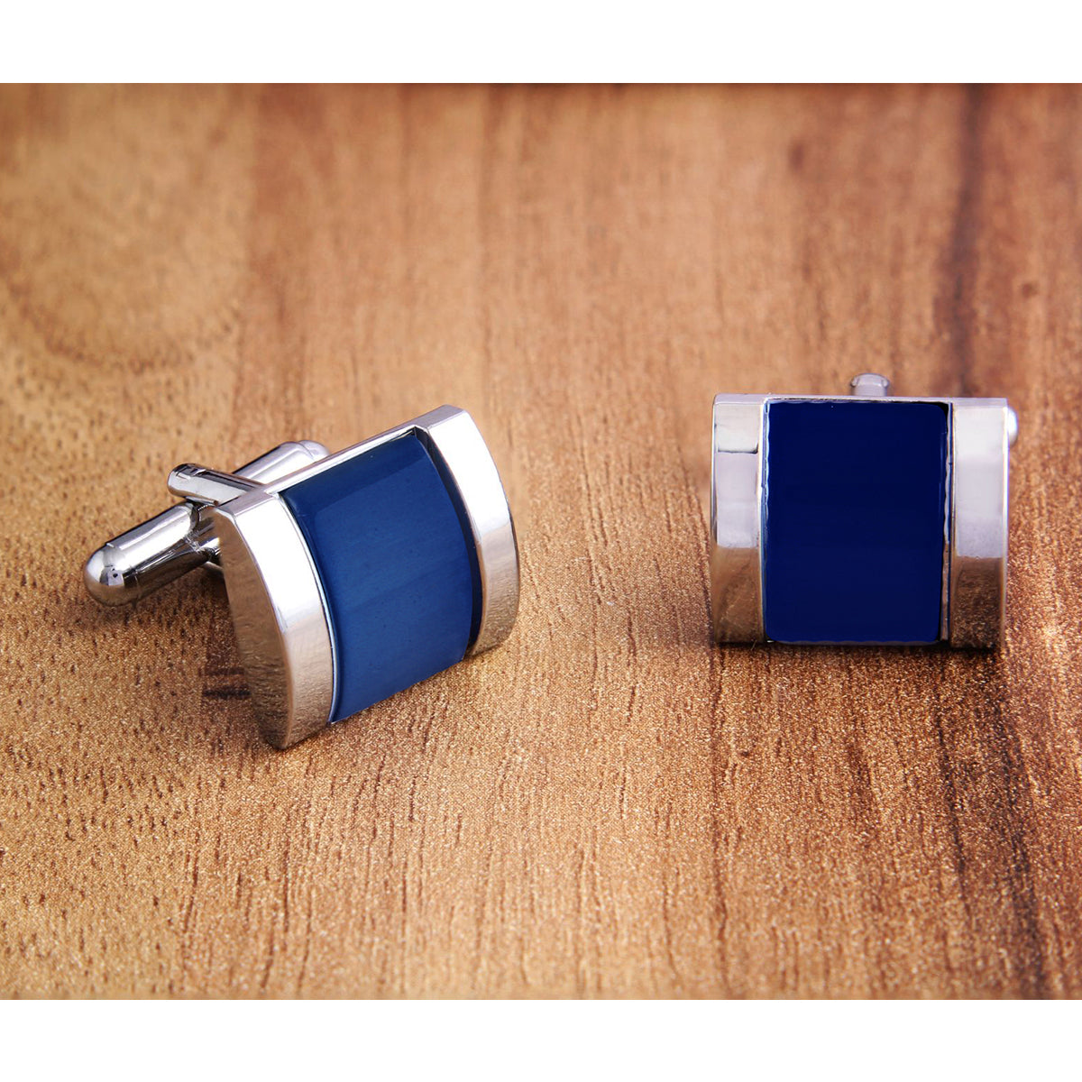Rectangle Blue Crystal Cufflinks In Box Main image
