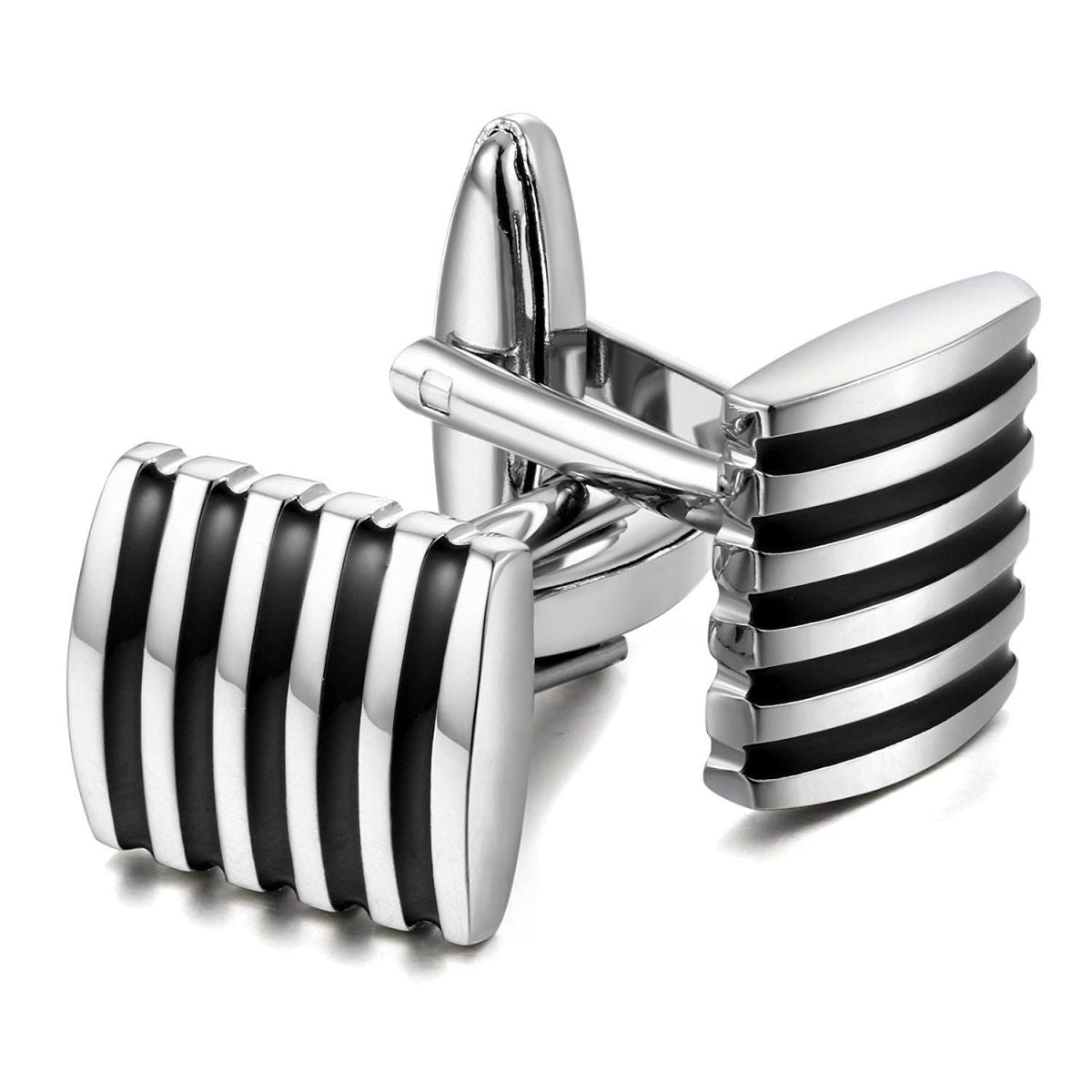 Rectangle Black Stripes Cufflinks In Box Bulk Main image