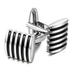 Rectangle Black Stripes Cufflinks In Box Bulk