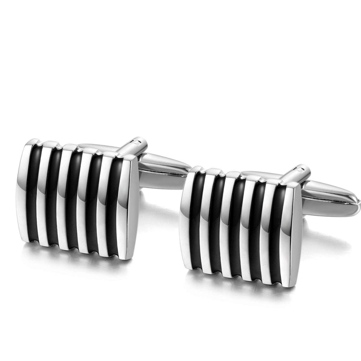 Rectangle Black Stripes Cufflinks In Box Bulk Secondary image