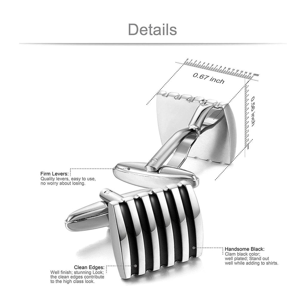 Rectangle Black Stripes Cufflinks In Box Bulk