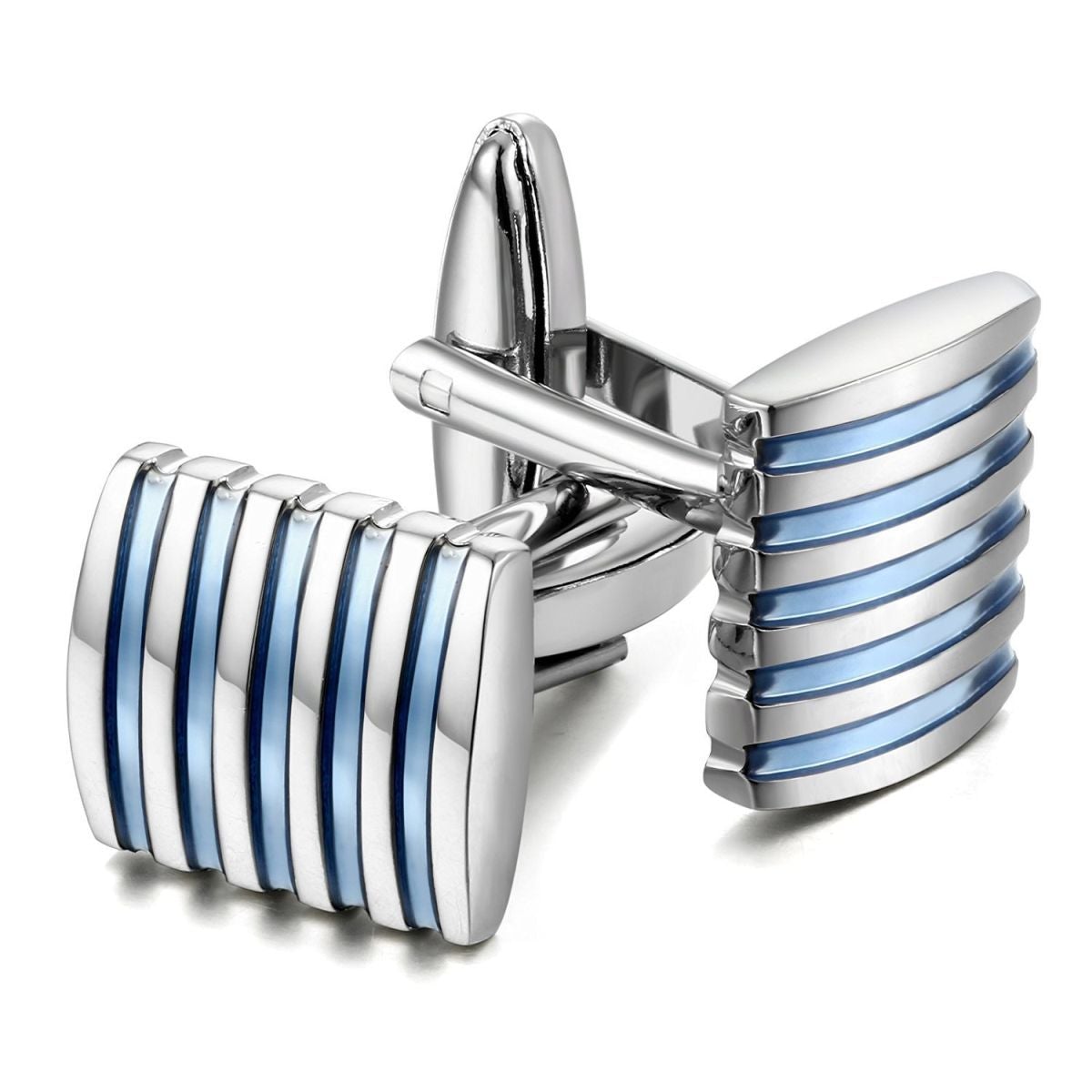 Rectangle Blue Stripes Cufflinks In Box Bulk Main image