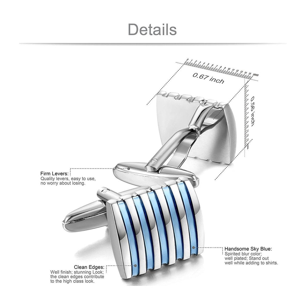Rectangle Blue Stripes Cufflinks In Box Bulk