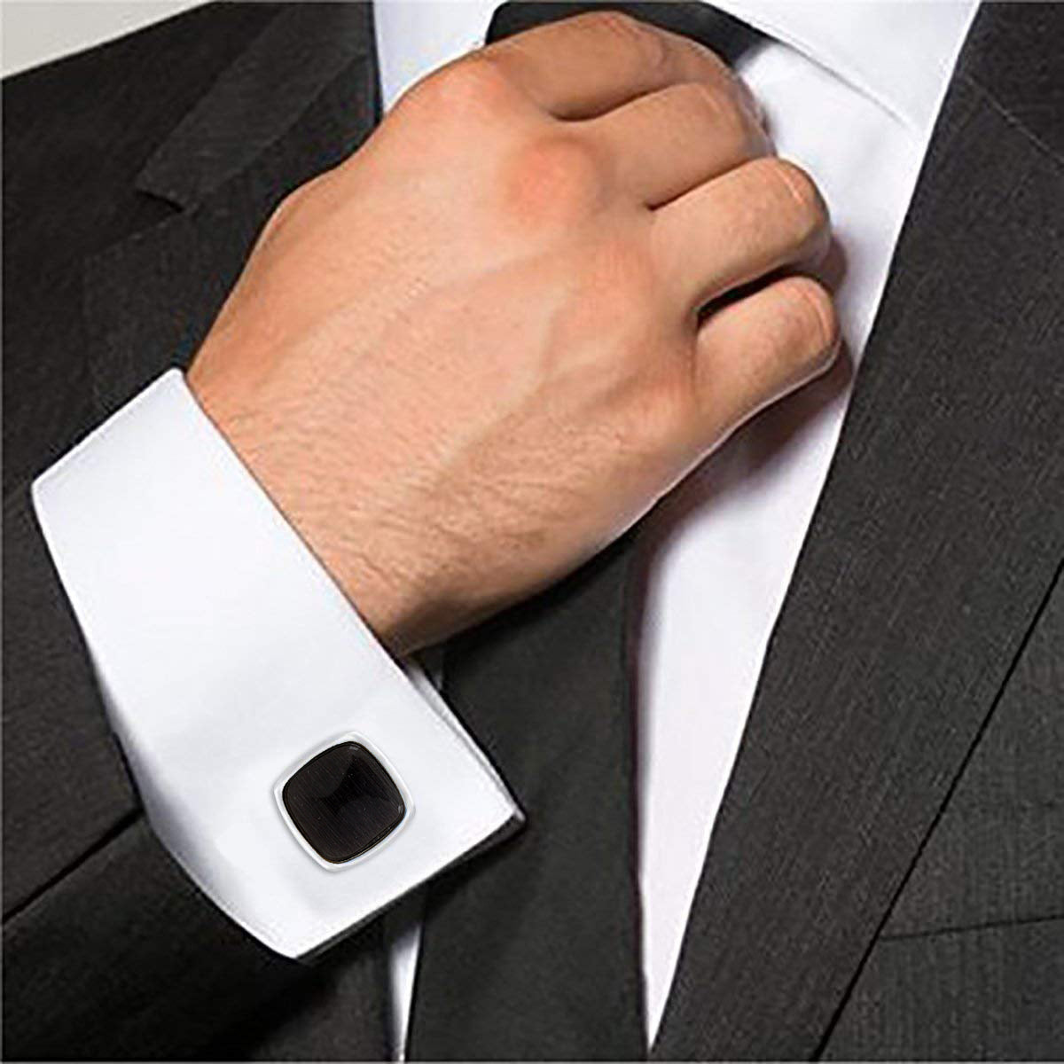 Cushion Black Crystal Cufflinks In Box Bulk