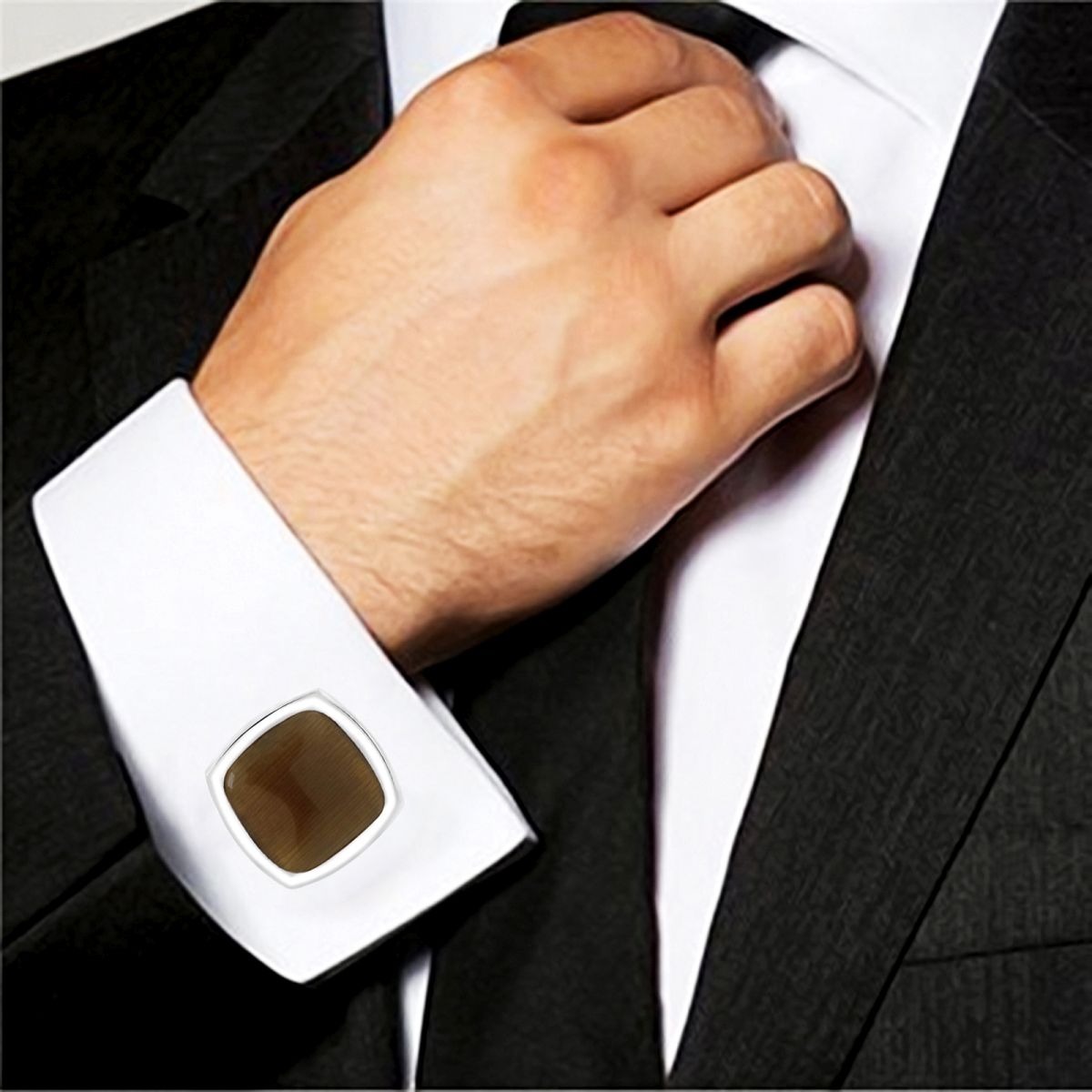 Cushion Brown Crystal Cufflinks In Box Bulk
