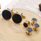 Gold Black Kurta Button Tuxedo Cufflinks In Box