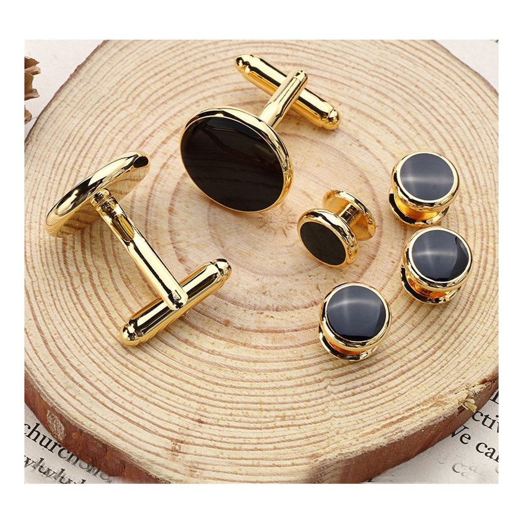 Gold Black Kurta Button Tuxedo Cufflinks In Box