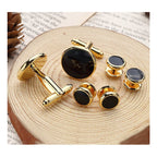 Gold Black Kurta Button Tuxedo Cufflinks In Box