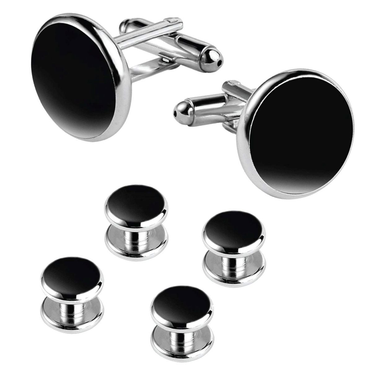 Silver Black Kurta Button Tuxedo Cufflinks In Box Bulk