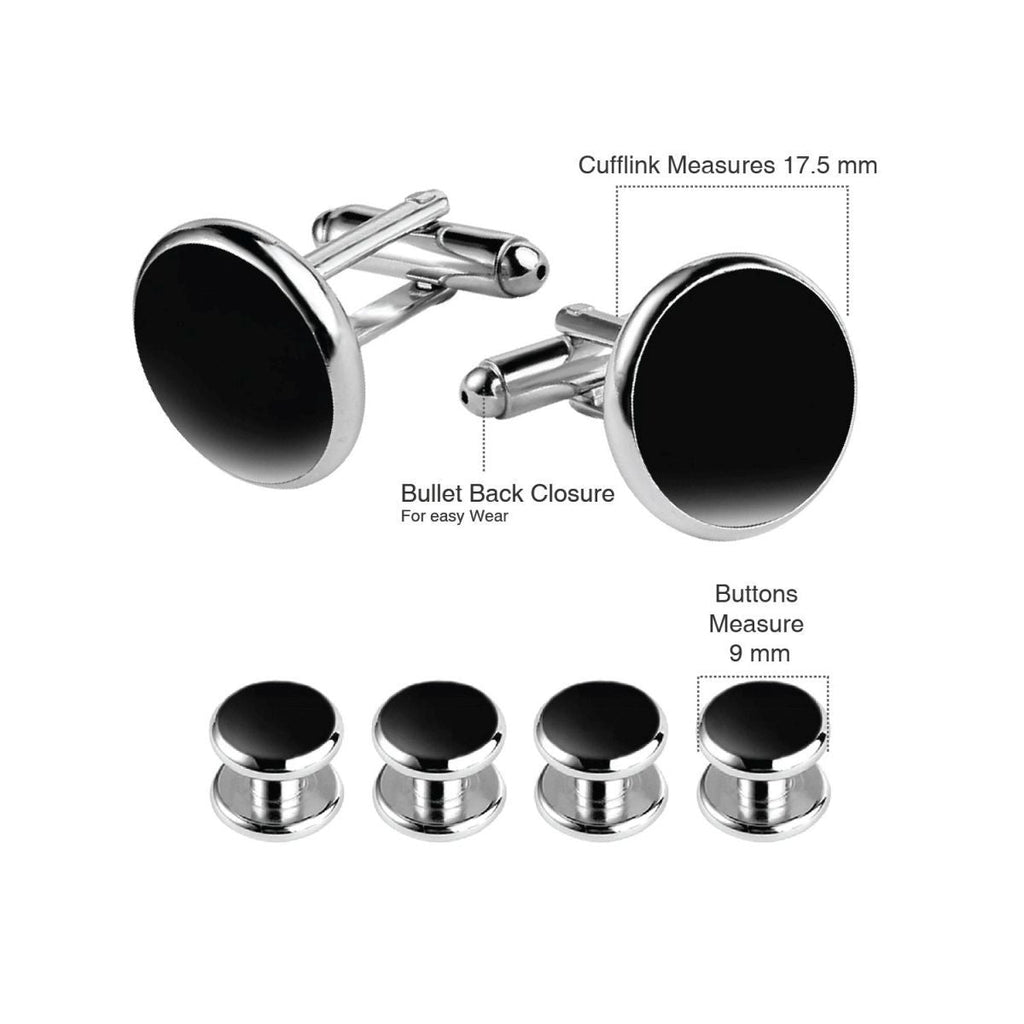 Silver Black Kurta Button Tuxedo Cufflinks In Box Bulk