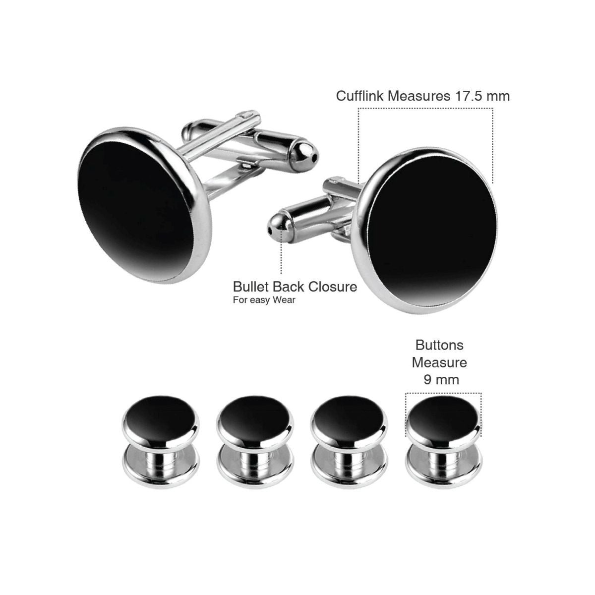 Silver Black Kurta Button Tuxedo Cufflinks In Box Bulk