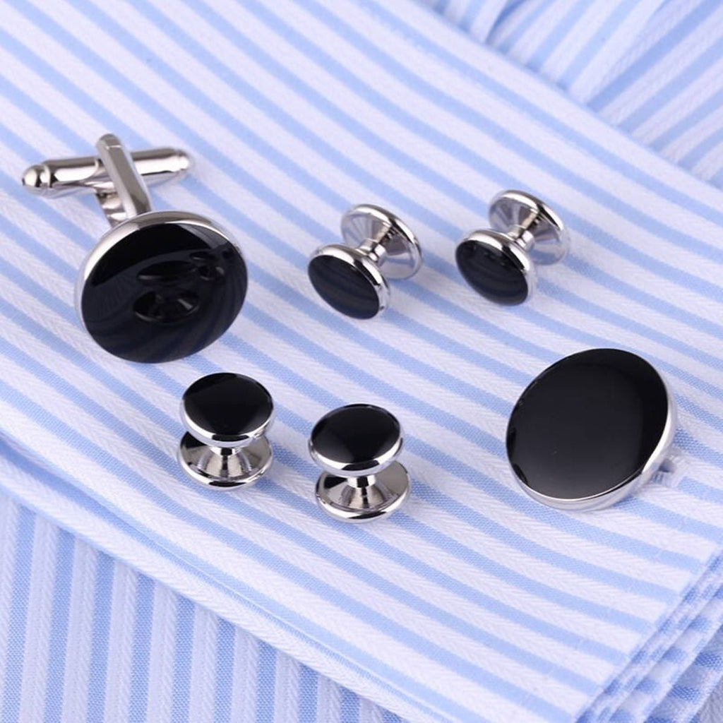 Silver Black Kurta Button Tuxedo Cufflinks In Box Bulk