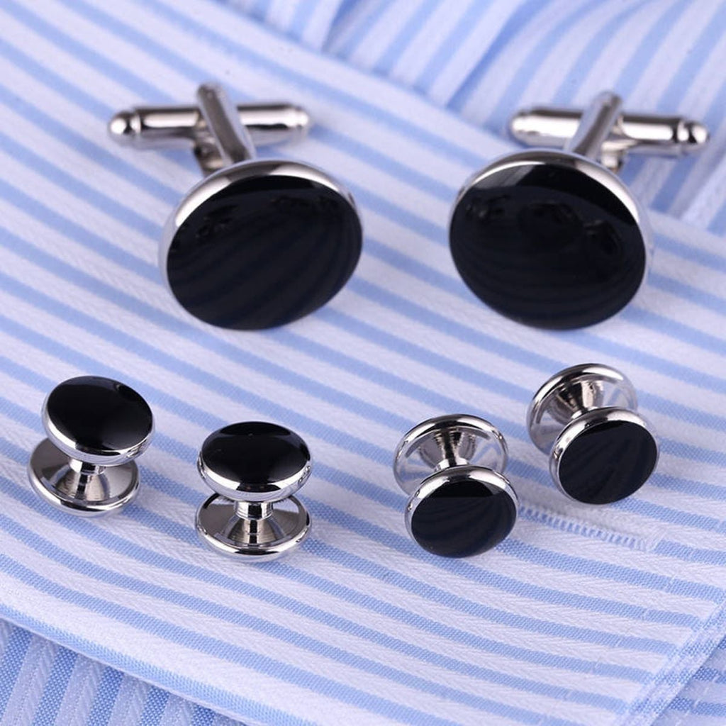 Silver Black Kurta Button Tuxedo Cufflinks In Box Bulk