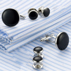 Silver Black Kurta Button Tuxedo Cufflinks In Box Bulk
