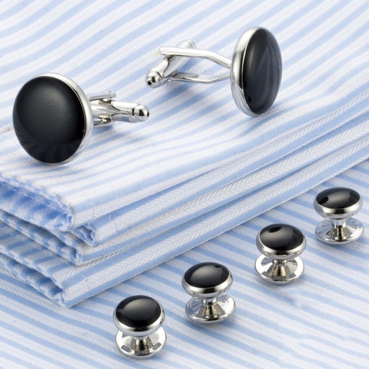 Silver Black Kurta Button Tuxedo Cufflinks In Box Bulk