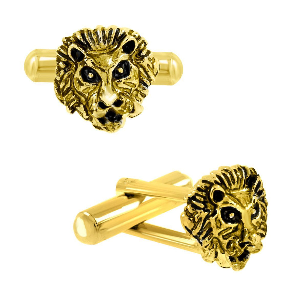 Lion Gold Oxidised Cufflinks Tie Pin Set Box Bulk