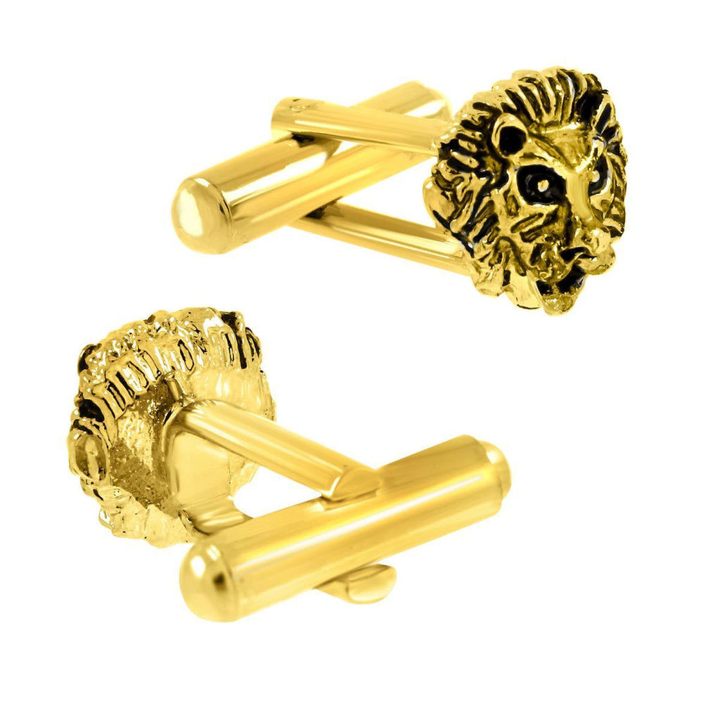 Lion Gold Oxidised Cufflinks Tie Pin Set Box Bulk