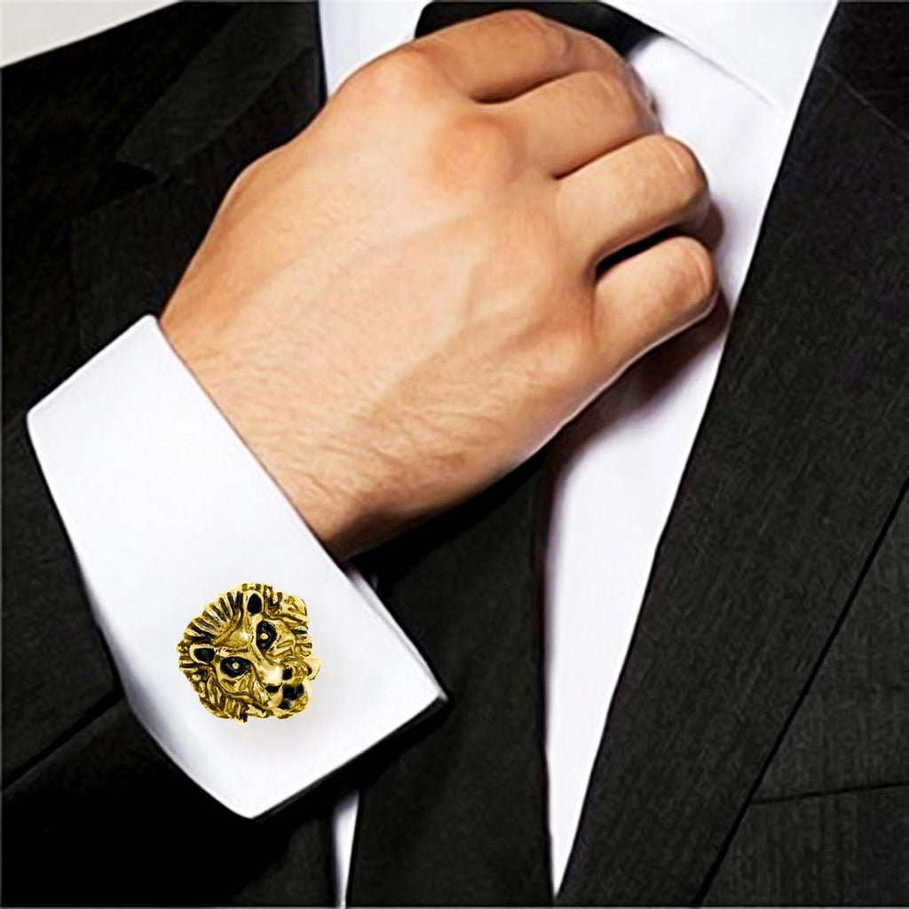 Lion Gold Oxidised Cufflinks Tie Pin Set Box Bulk