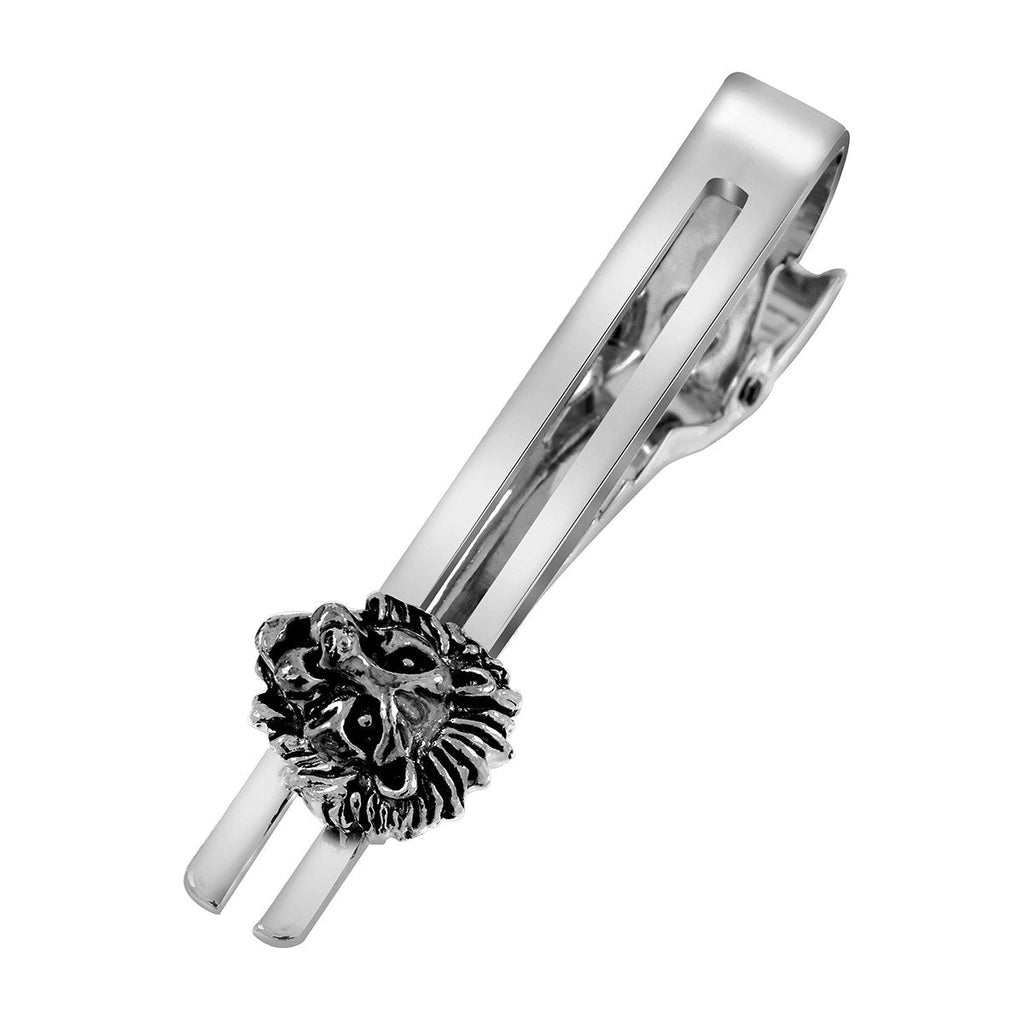 Oxidised Silver Lion Cufflinks Tie Pin Set In Box Bulk