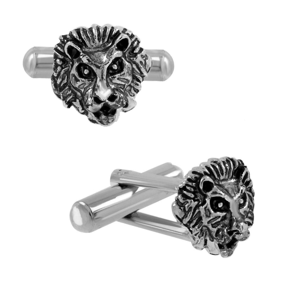 Oxidised Silver Lion Cufflinks Tie Pin Set In Box Bulk