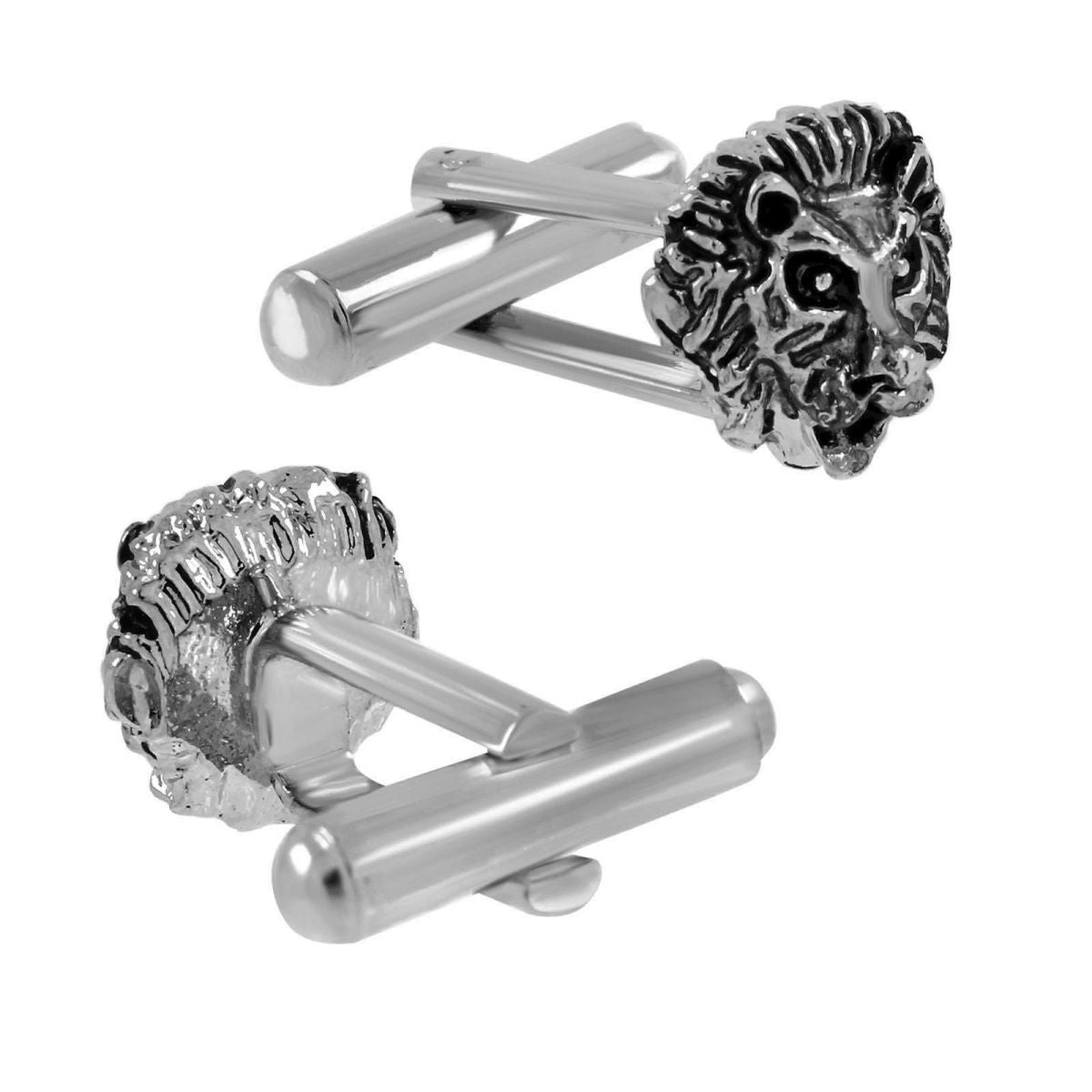 Oxidised Silver Lion Cufflinks Tie Pin Set In Box Bulk