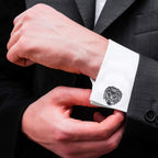Oxidised Silver Lion Cufflinks Tie Pin Set In Box Bulk
