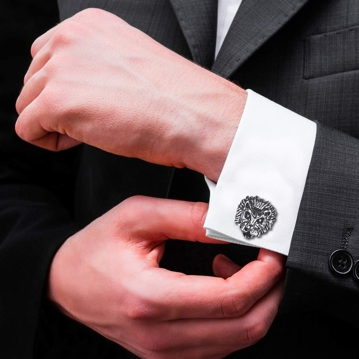 Oxidised Silver Lion Cufflinks Tie Pin Set In Box Bulk